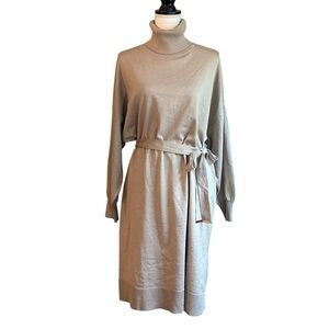 NEW MAIA TURTLENECK BELTED LONG SLEEVE SWEATER DRESS WOMEN SZ LARGE IN TAUPE